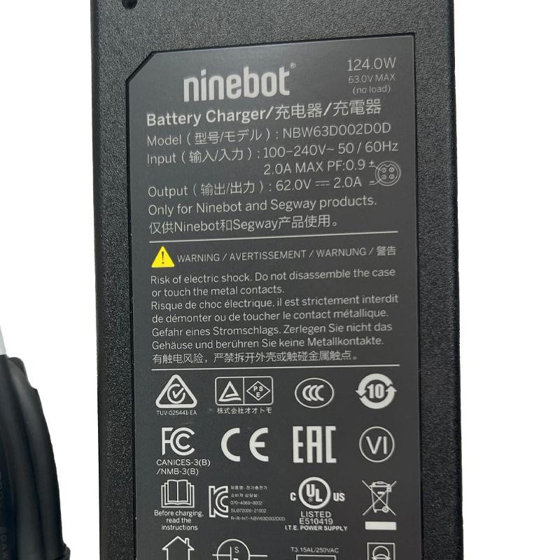 Authentic Power Charger for Ninebot S and Ninebot S Max 124W 63V Upgraded Version