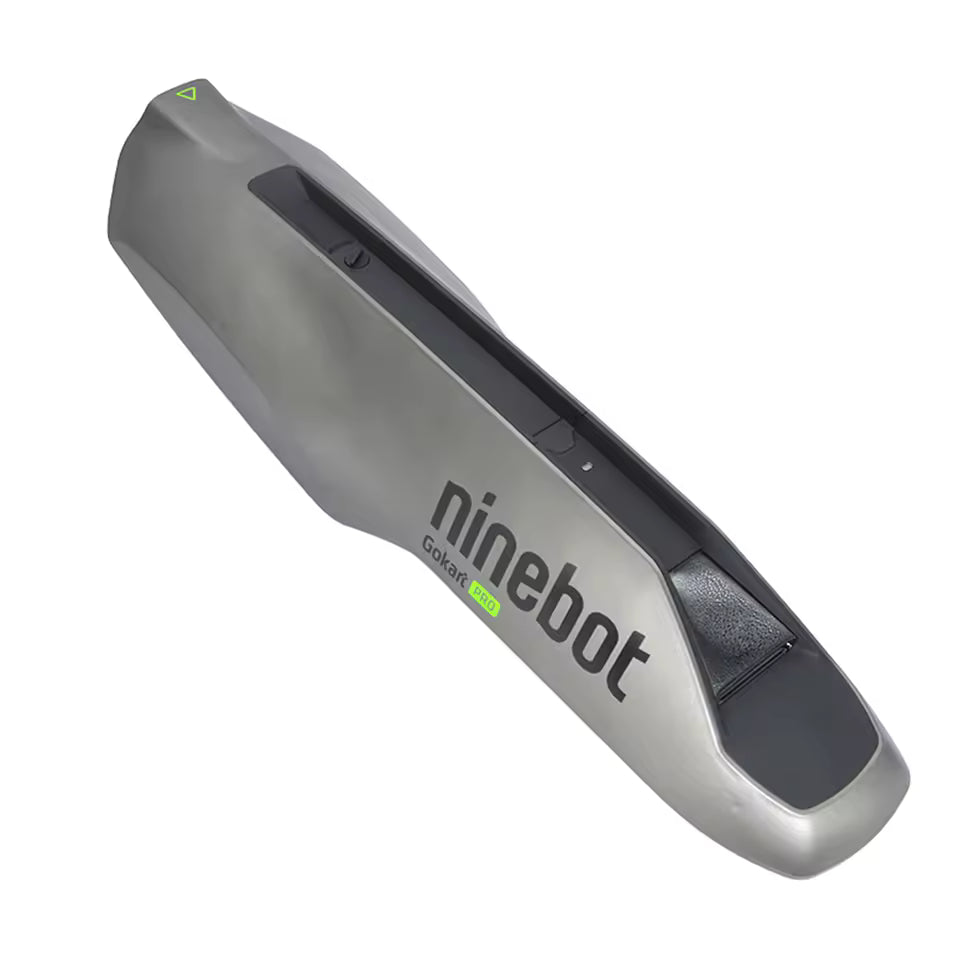 A silver and black protective cover for a Ninebot G10/10 running shoe, featuring the 'ninebot' brand name printed in black with a small green accent.