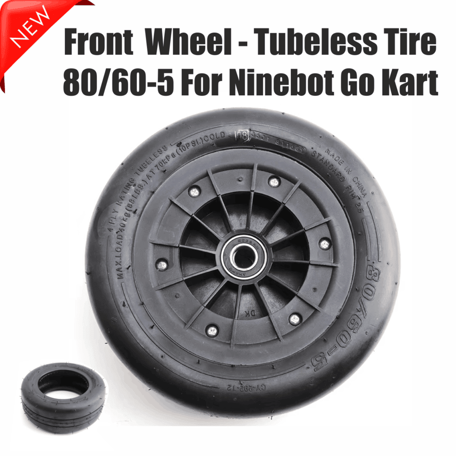 Premium Front Wheel and Tubeless Tire with Bearing Hub for Ninebot Go Kart - Size 80/60-5