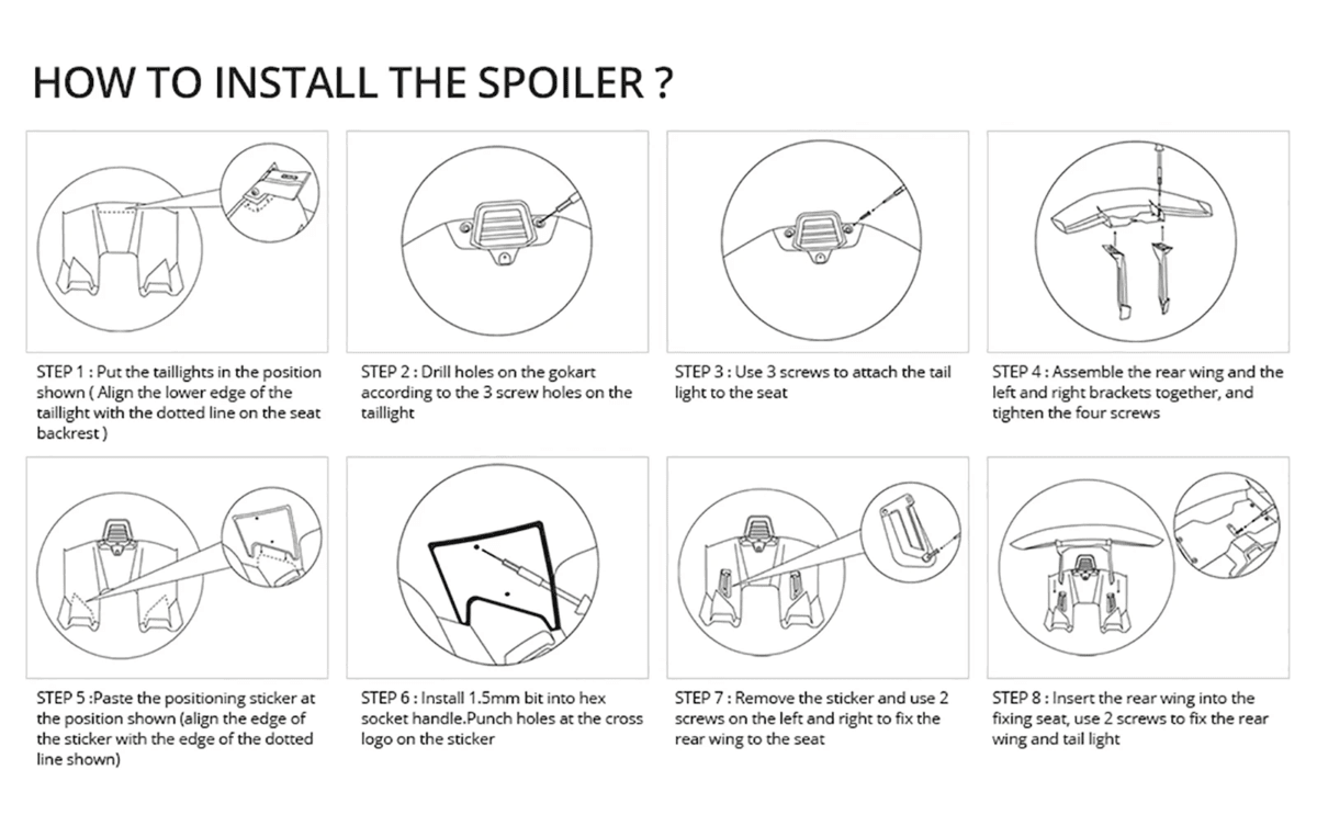 Spoiler Rear Wing Installation Kit For Segway Ninebot Go Kart