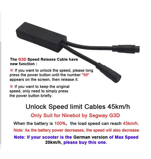 Ninebot Max G3E/G3D 45km/h Speed Unlock Cable – Customized Speed Release Upgrade