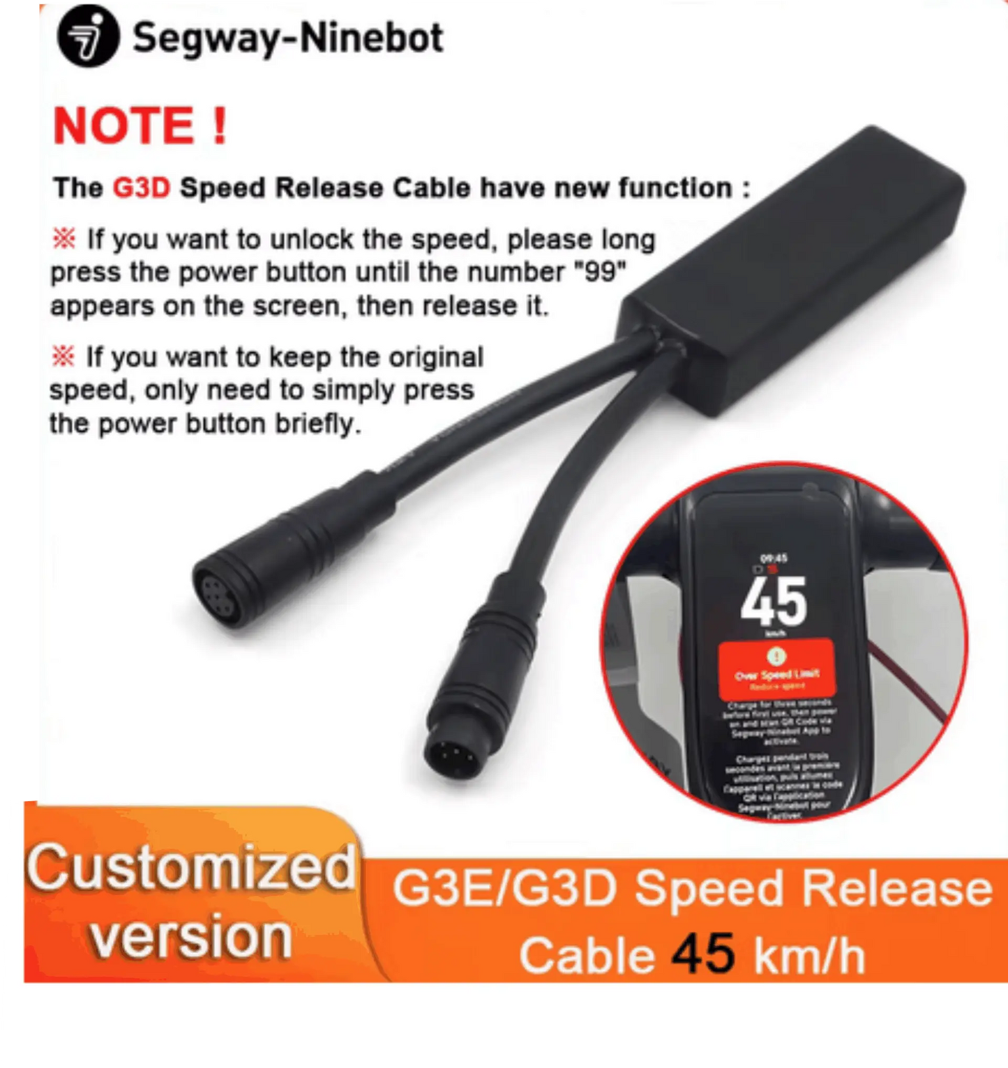Ninebot Max G3E/G3D 45km/h Speed Unlock Cable – Customized Speed Release Upgrade