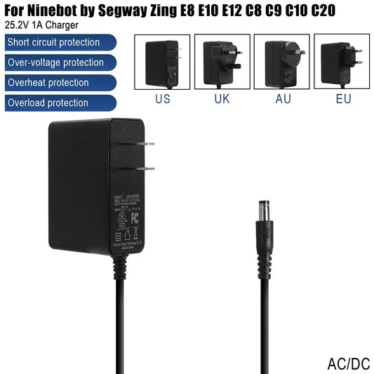 Charger for Ninebot 25.2V 1A   E2, E2 Plus, E8, E10, C15, C20 – Power Adapter