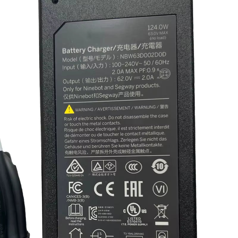 Original Segway Ninebot 124W Fast Charger (63V 2A) for Gokart PRO & PRO 2